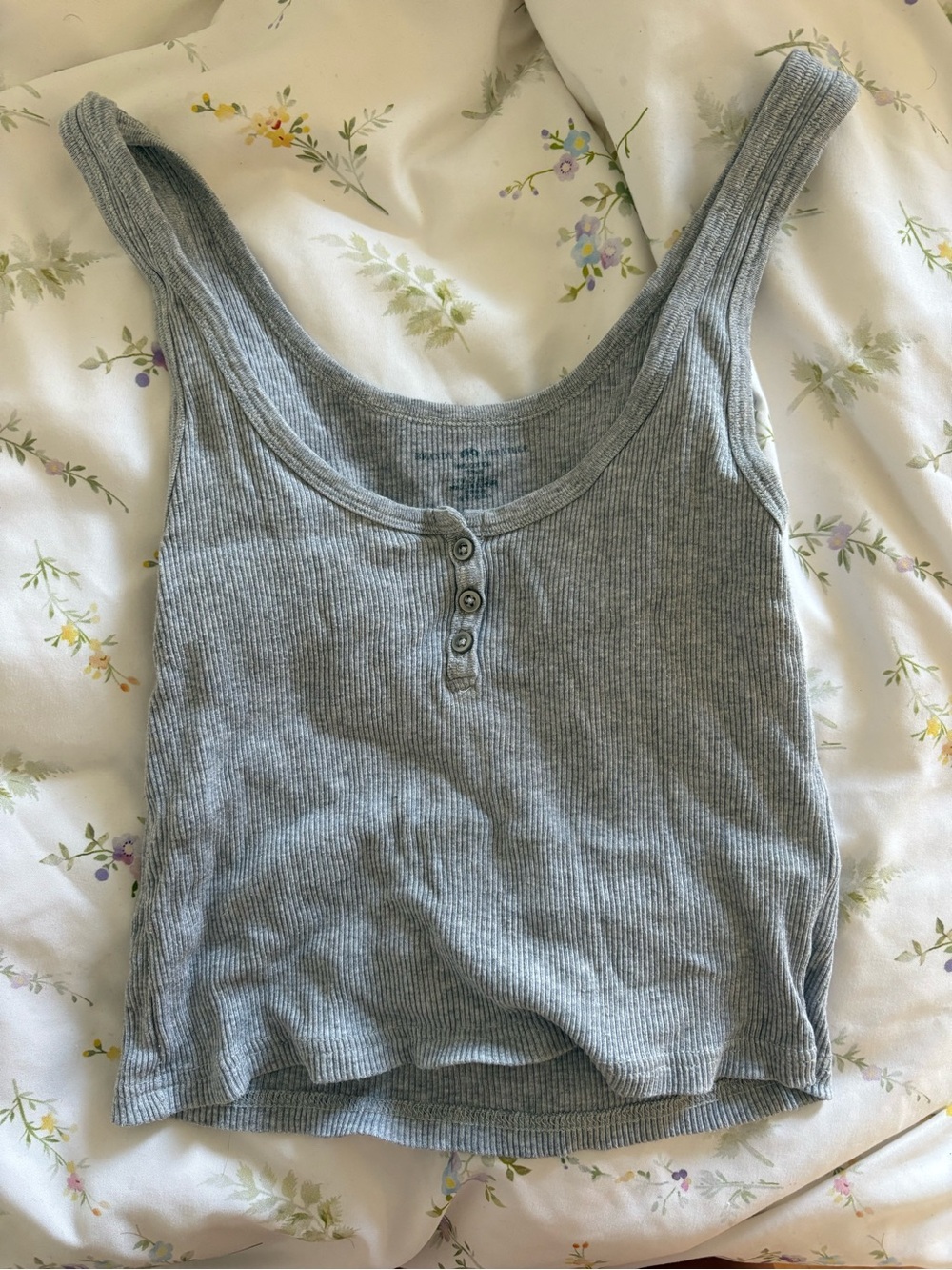 Brandy Melville Light Gray Ribbed Henley Tank